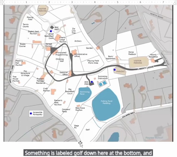 Map showing the location of the kids golf driving range
